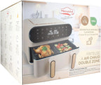 MENASTYL - Friteuse Sans Huile Deux Cuves - Capacité 11L XXL - Air Fryer Double Compartiments - Écran Tactile LED 6 Programmes - Cuisson Saine et Rapide 40-200°C - Grille Antiadhésive - Couleur Crème