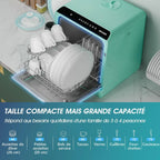 AIRMSEN Mini Lave-Vaisselle de Comptoir, 5+1 Programmes, Réservoir d'Eau de 5L, Contrôle Tactile et Écran LED, Adapté pour les Cuisines Familiales, Appartements et Dortoirs, Vert