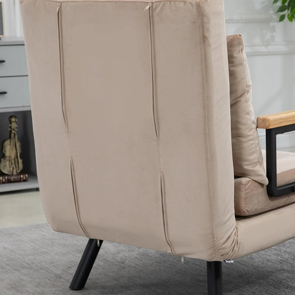 HOMCOM Sofa Bed 2 Seater Folding Sofa Bed Upholstered in Velvet with 5 Levels Adjustable Backrest and Padded Pillows for Office Bedroom Living Room 102 x 73 x 81 cm Beige
