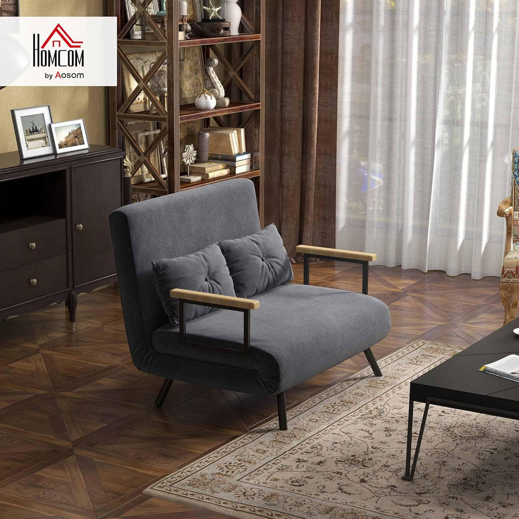 HOMCOM Sofa Bed 2 Seater Folding Sofa Bed Upholstered in Velvet with 5 Levels Adjustable Backrest and Padded Pillows for Office Bedroom Living Room 102 x 73 x 81 cm Beige