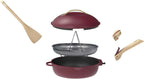 COOKUT - La Fabuleuse poêle 8 en 1 - "PETIT MODELE 24 cm" – Un seul ustensile qui remplace poêle, casserole, sauteuse - 2 poignées amovibles, panier vapeur/friture, spatule en bois - RUBIS