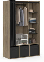 IDMarket - Dressing penderie Diane 105 x 50 x 172 cm hêtre avec étagères + boites de Rangement + Rideau Noir