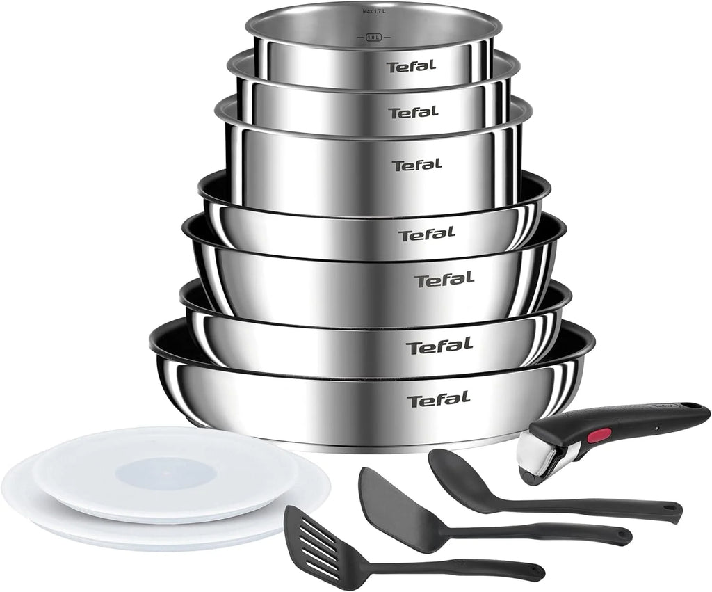 Tefal Ingenio Emotion Set of 3 Frying Pans 22/24/28 cm + 3 Saucepans 16/18/20 cm + Stew Pot 24 cm + Wok 26 cm + 12 Accessories | Induction Safe, Non-Stick, Dishwasher and Oven Safe