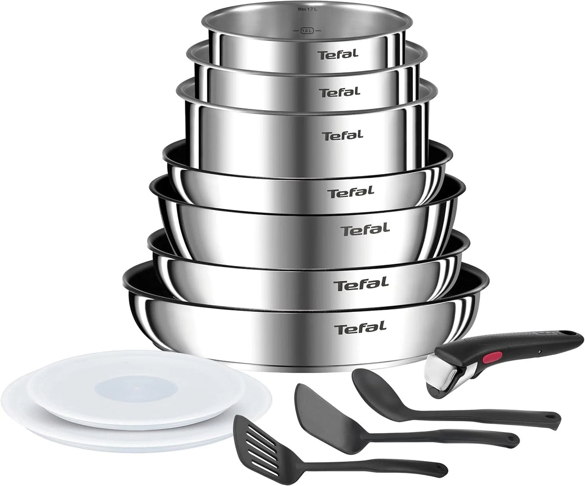 Tefal Ingenio Emotion Set of 3 Frying Pans 22/24/28 cm + 3 Saucepans 16/18/20 cm + Stew Pot 24 cm + Wok 26 cm + 12 Accessories | Induction Safe, Non-Stick, Dishwasher and Oven Safe