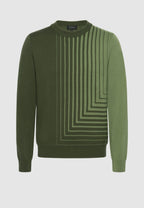 Pull jacquard en laine motif géométrique vert