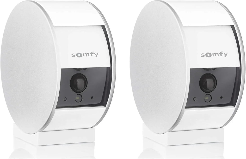 somfy 1870469 - Pack de 2 Indoor Camera, Caméras avec volet motorisé, Vision Nocturne, Détection de Mouvement, Grand Angle, Haut-Parleur, Microphone, Compatible : Alexa, Google Home et Tahoma