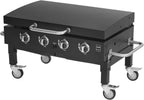 METRO PROFESSIONAL Barbecue Plancha à Gaz avec 4 Brûleurs Dayton, Acier Inoxydable, 14.8 kW, Allumage par Impulsion, 4 roulettes Pivotantes, Pliable, Noir