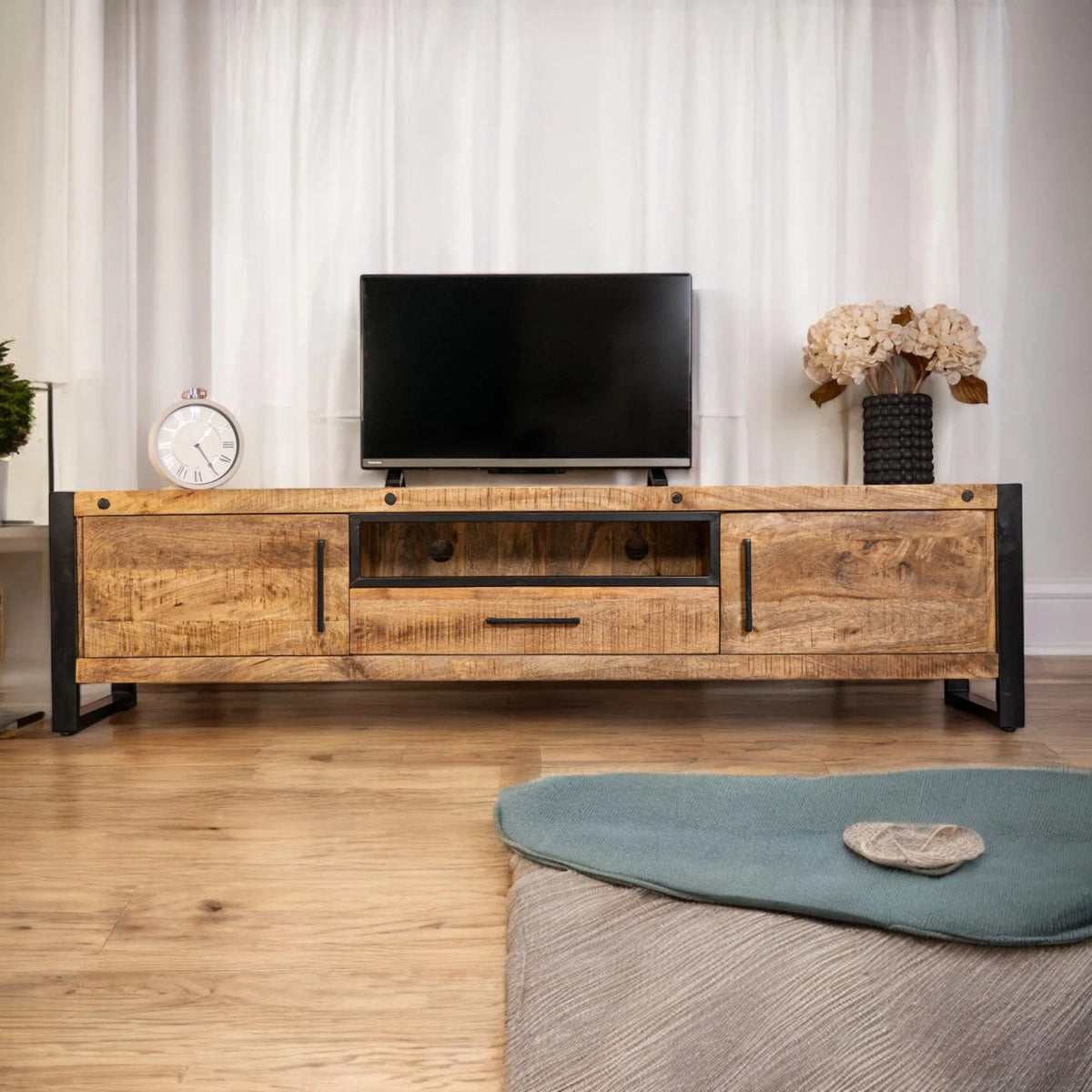 Iron Industrial Style Large Mango Wood Sideboard TV Unit