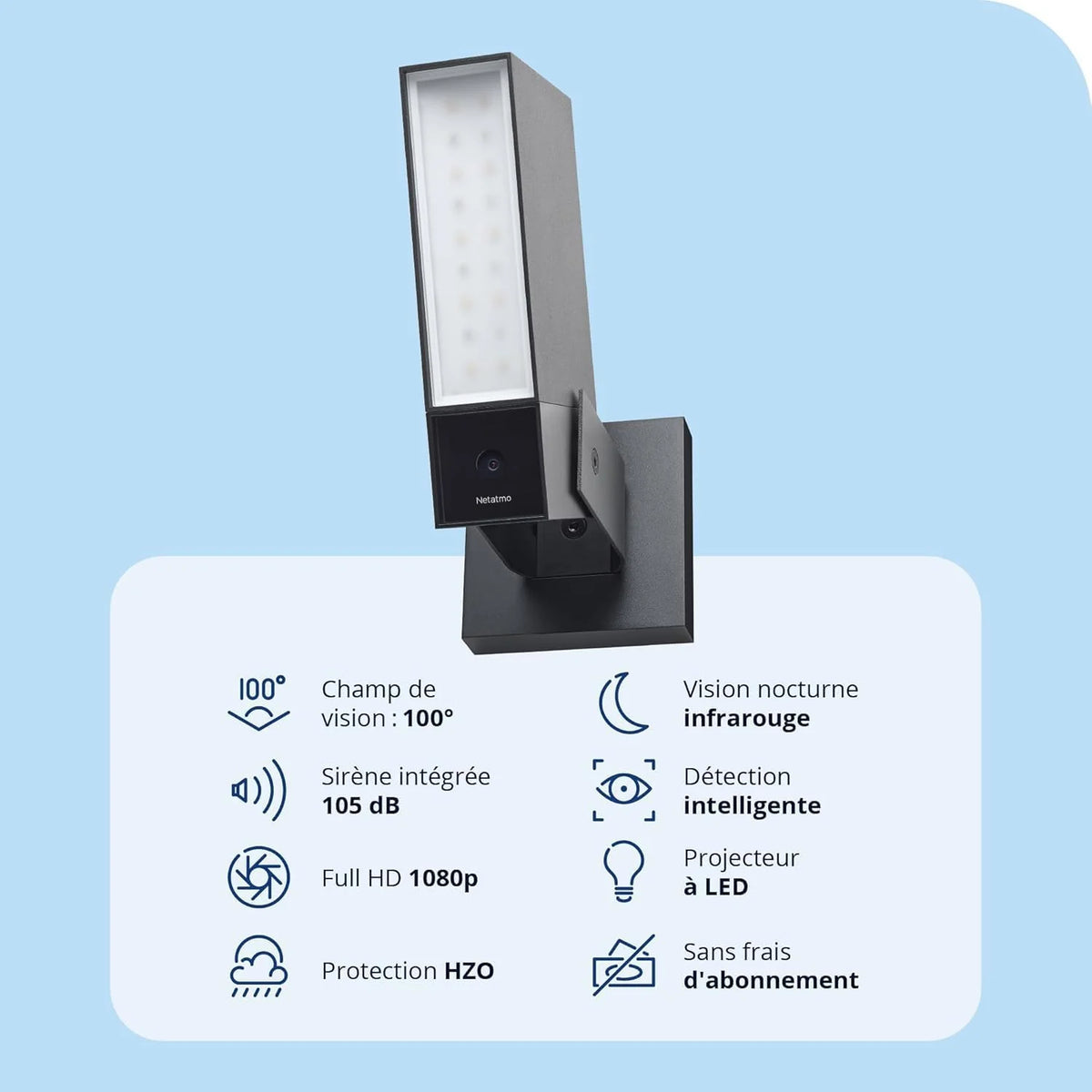 Netatmo Caméra de Surveillance Extérieure Intelligente avec Sirène 105dB, WiFi, Eclairage Intégré 12W, Détection des Mouvements, Vision Nocturne, Vidéo HD, Stockage Local, Aucun Abonnement, NOC-S-AMZ