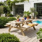 Alice's Garden - Table de Pique Nique Bois de pin + 2 bancs rabattables en Bois. 6 Places - PANCHINA - Table de Jardin Robuste en pin sylvestre