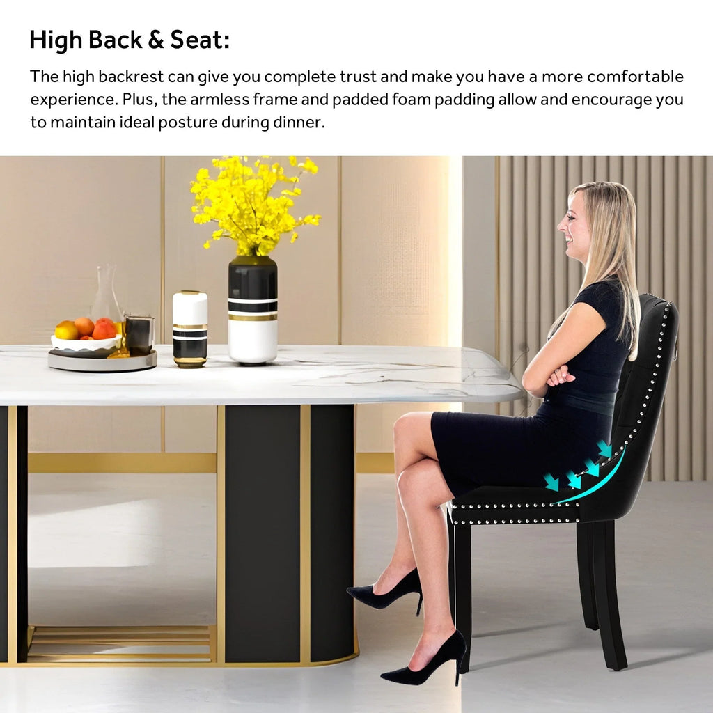 Upholstered Tufted Velvet Dining Chair with Solid Wood Legs Set of 6
