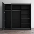 2-Door Wardrobe with Mirror, Glass Front, 2-Person (Gray / Black / White)