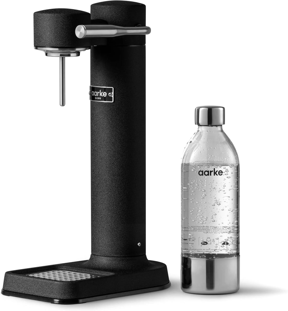 Aarke Carbonator 3, Máquina Gasificadora de Agua en Acero Inoxidable, incluye Dos Botellas (800ml), Acabado en Negro