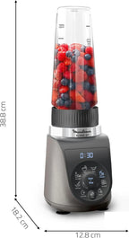 Moulinex Blend Up, Mini blender puissant, 1 000 W, 8 programmes automatiques, Glace pilée LM19H4F0, Gris Etain