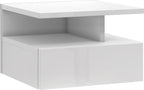 Mesita de noche suspendida Roma blanco brillante, con diseño minimalista de 35,5 cm de ancho