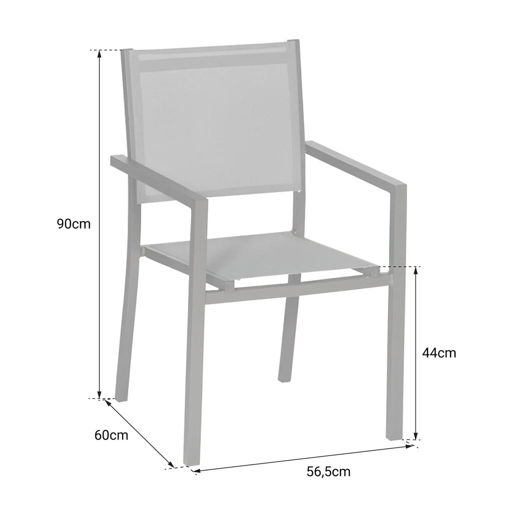 Lot de 8 chaises en aluminium anthracite - textilène gris Happy Garden