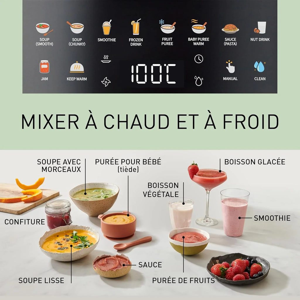 Panasonic MX-HG4401KXE Blender Chauffant, 1.2L, 800W, Chaud et Froid, 9 modes Automatiques, 10 Vitesses, Minuterie, Maintien au Chaud, Nettoyage Automatique, Noir et or Rose