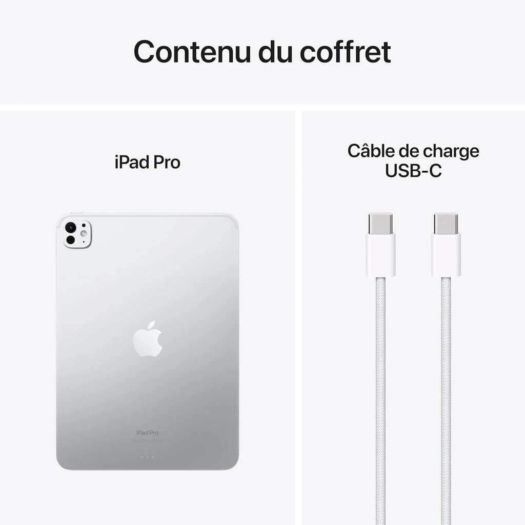 Apple iPad Pro 11 (M4) : Écran Ultra Retina XDR, 512 Go, Caméra Avant 12 Mpx Horizontale/Appareil Photo arrière 12 Mpx, Scanner LiDAR, Wi-FI 6E, Autonomie d’Une journée, Verre Standard - Argent