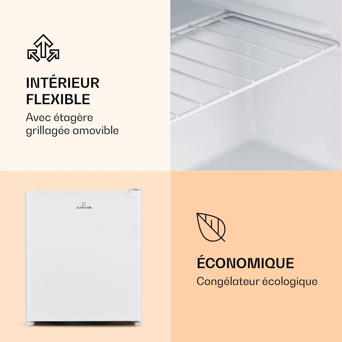 Klarstein Mini Congelateur Armoire, Petit Congélateur pour la Chambre et la Maison, Mini congélateur 33L, Congelateur Petite Taille avec Etagère, Econome en Energie, Appareil à glaçons et Grattoir