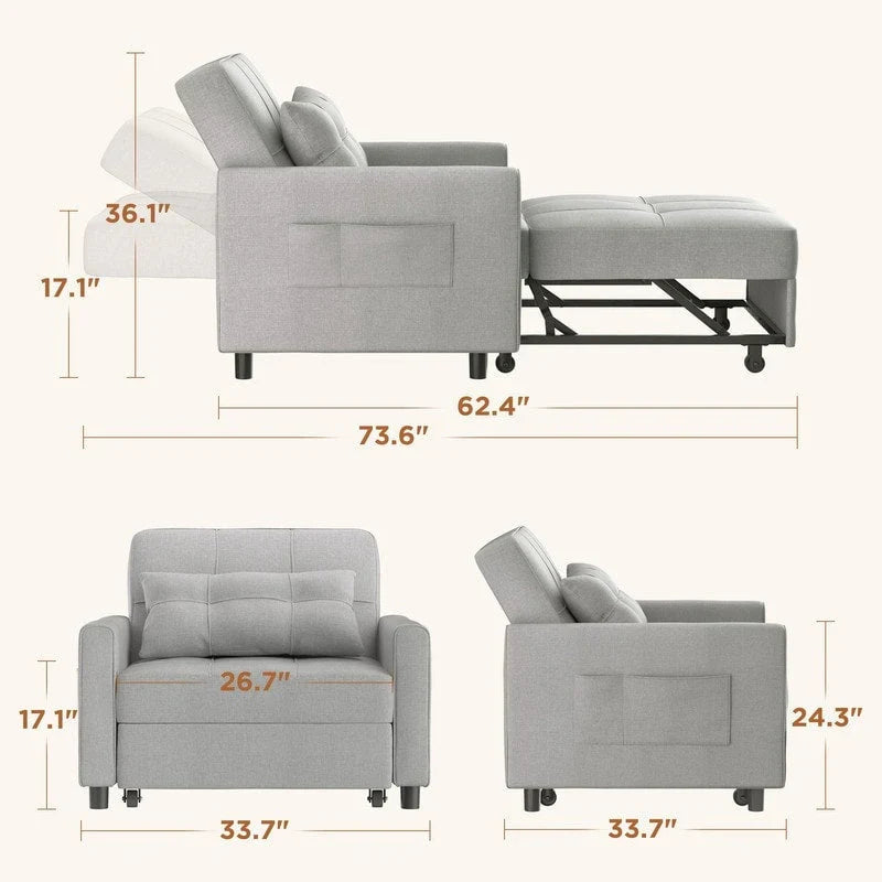 3-in-1 Adjustable Sleeper Sofa Bed, Pull Out Chair Sofa, Convertible Folding Bed for Living Room