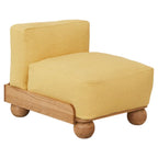 Batson Oak Wood & Velvet 1 Seater Sofa Yellow