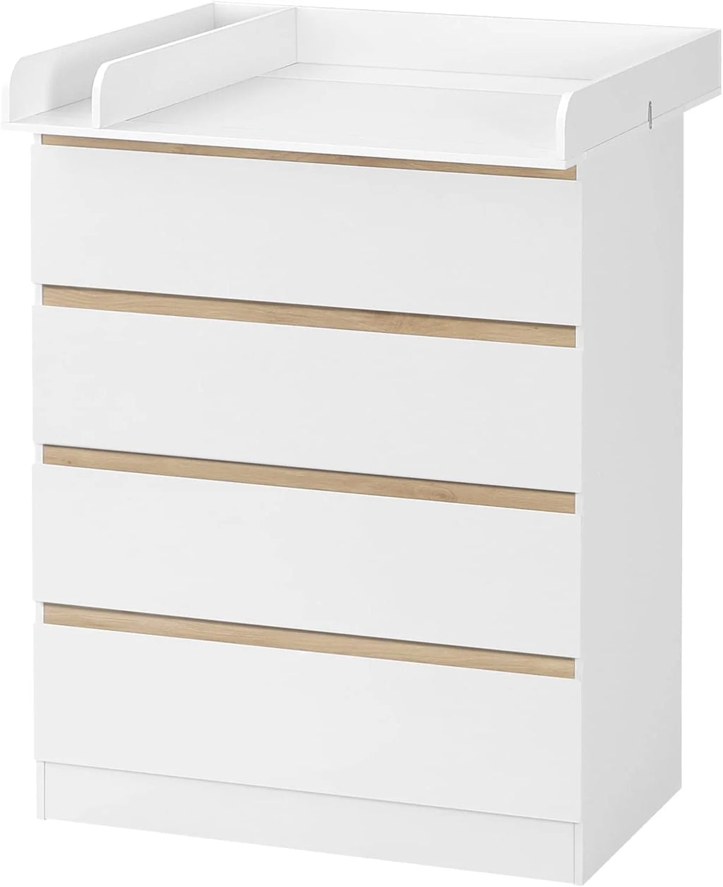 WOLTU Table à Langer + Commode avec 4 Tiroirs, Ensemble Meuble à langer pour Bébé, en Bois d’Ingénierie, Blanc + Chêne Clair, 80x75x109,2cm