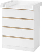 WOLTU Table à Langer + Commode avec 4 Tiroirs, Ensemble Meuble à langer pour Bébé, en Bois d’Ingénierie, Blanc + Chêne Clair, 80x75x109,2cm