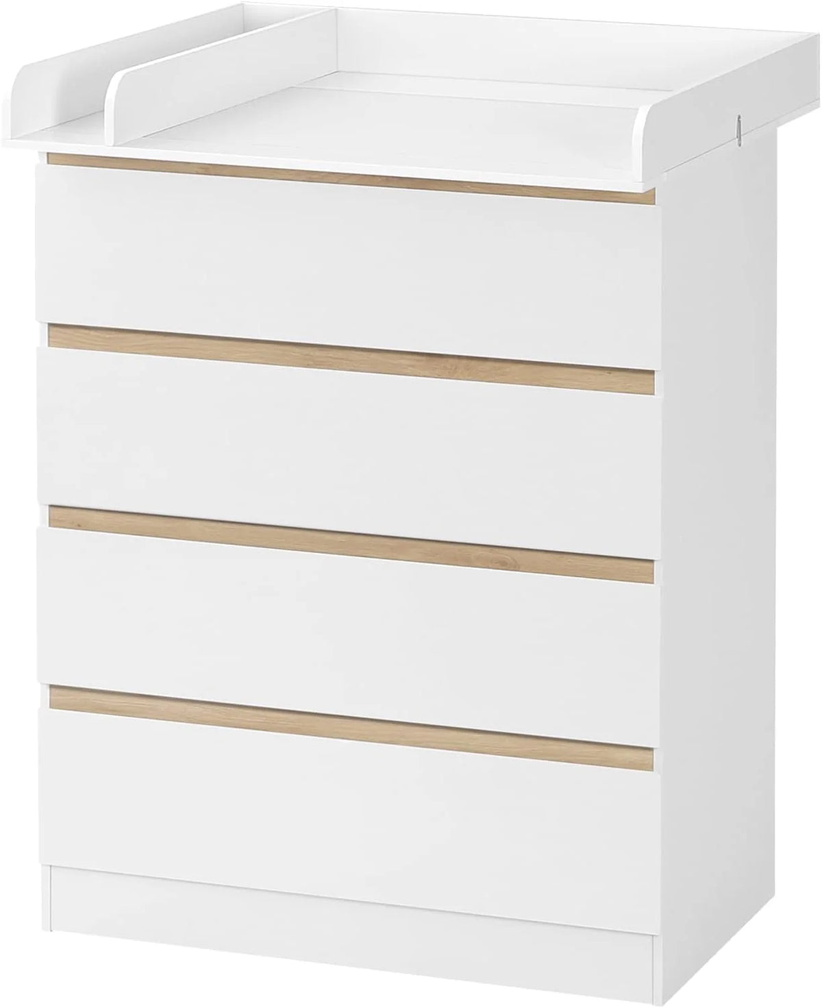 WOLTU Table à Langer + Commode avec 4 Tiroirs, Ensemble Meuble à langer pour Bébé, en Bois d’Ingénierie, Blanc + Chêne Clair, 80x75x109,2cm