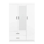 Armoire penderie 3 portes avec miroirs, étagères et 2 tiroirs