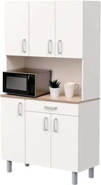Miroytengo Kitchen Side Cabinet, Kitchen Cabinet, Buffet Kitchen Cupboard 6 Doors White and Oak Kronberg 101 x 185 cm