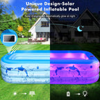 LanOcean Piscine Gonflable Adulte avec Lumières, Solaire Familiale Piscines Gonflables Rectangulaire avec 12 Mode D'éclairage,240x150x55CM Grande Piscine Gonflable Enfant, Pataugeoire Bebe pour Jardin