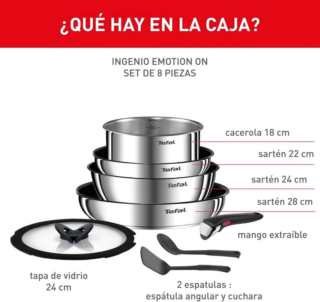 Tefal Ingenio Emotion Set of 3 Frying Pans 22/24/28 cm + 3 Saucepans 16/18/20 cm + Stew Pot 24 cm + Wok 26 cm + 12 Accessories | Induction Safe, Non-Stick, Dishwasher and Oven Safe