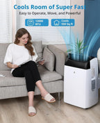 GarveeTech Climatiseur mobile 5-en-1 10000 BTU – Refroidissement, déshumidification, ventilation, mode Follow-Me – 2 vitesses, minuterie 24h, silencieux