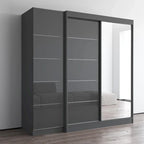 2-Door Wardrobe with Mirror, Glass Front, 2-Person (Gray / Black / White)