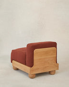 Batson Oak Wood & Velvet 1 Seater Sofa Red