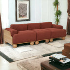 Nismaaya Batson Oak Wood 3 Seater Sofa Red