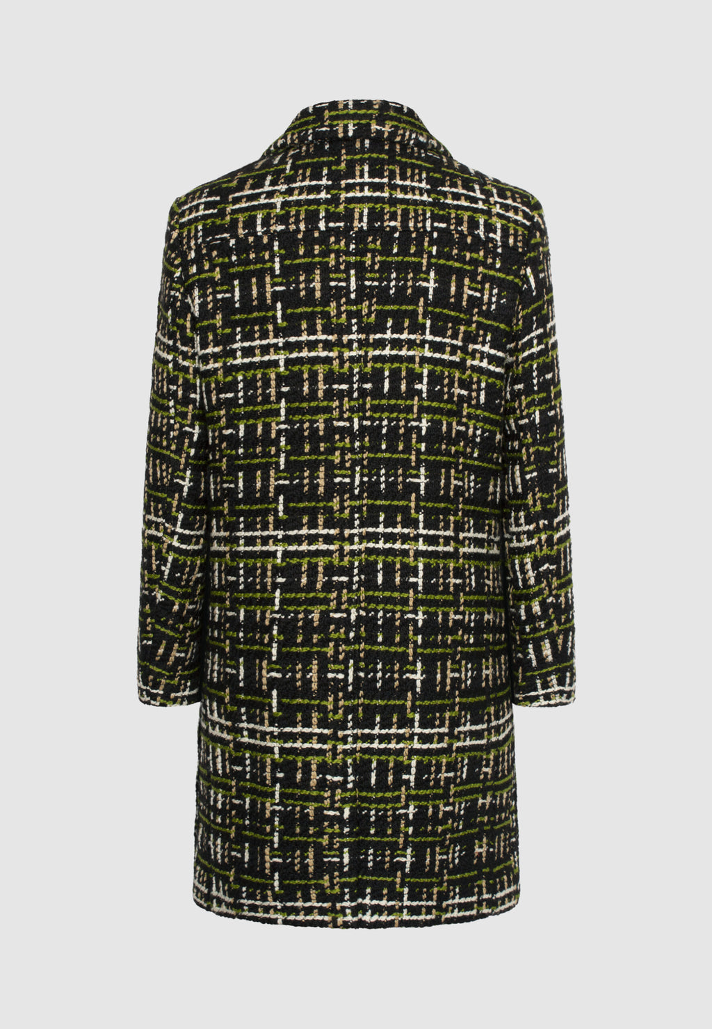 Manteau en tweed de laine noir, vert, beige et blanc