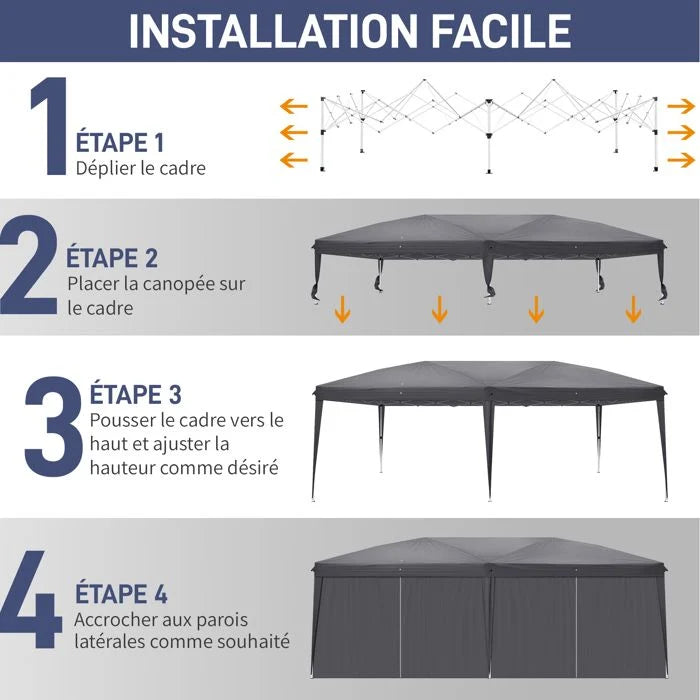 Alightup Tonnelle de Jardin,Tonnelle pliante 3 x 6m Pop Up,Hauteur Réglable,Imperméable,Protection de UV,Gris