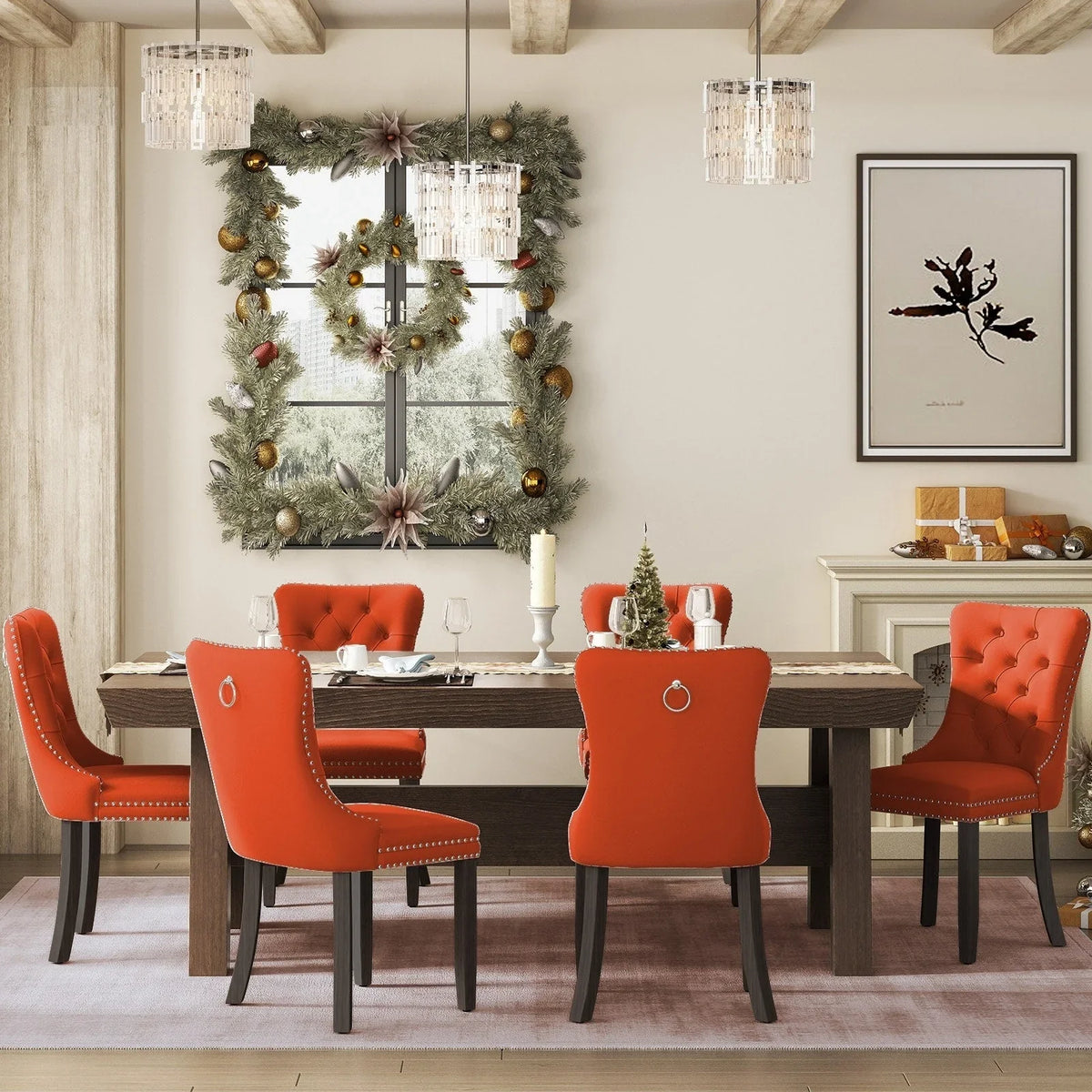 Upholstered Tufted Velvet Dining Chair with Solid Wood Legs Set of 6