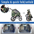 Coche Deportivo para Correr con Ruedas de Goma Confort / Entrada sin Cremallera / Plegado Rápido con Una Mano / Estructura de Aluminio para Perros, Gatos y Mascotas Pequeñas o Medianas (Camuflaje Verde)