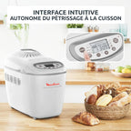Moulinex Home Bread Baguette Machine à petits pains, 16 programmes, Résultats homogènes, Jusqu'à 1,5 kg de pain frais, Plaques croustillants, 3 niveaux de dorage OW610110, Blanc