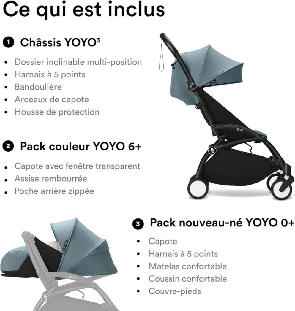 Poussette Stokke YOYO3 avec pack nouveau-né et pack couleur 6+ - Comprend un cadre noir, un pack couleur YOYO 6+ (gingembre) et un pack nouveau-né 0+ (gingembre)