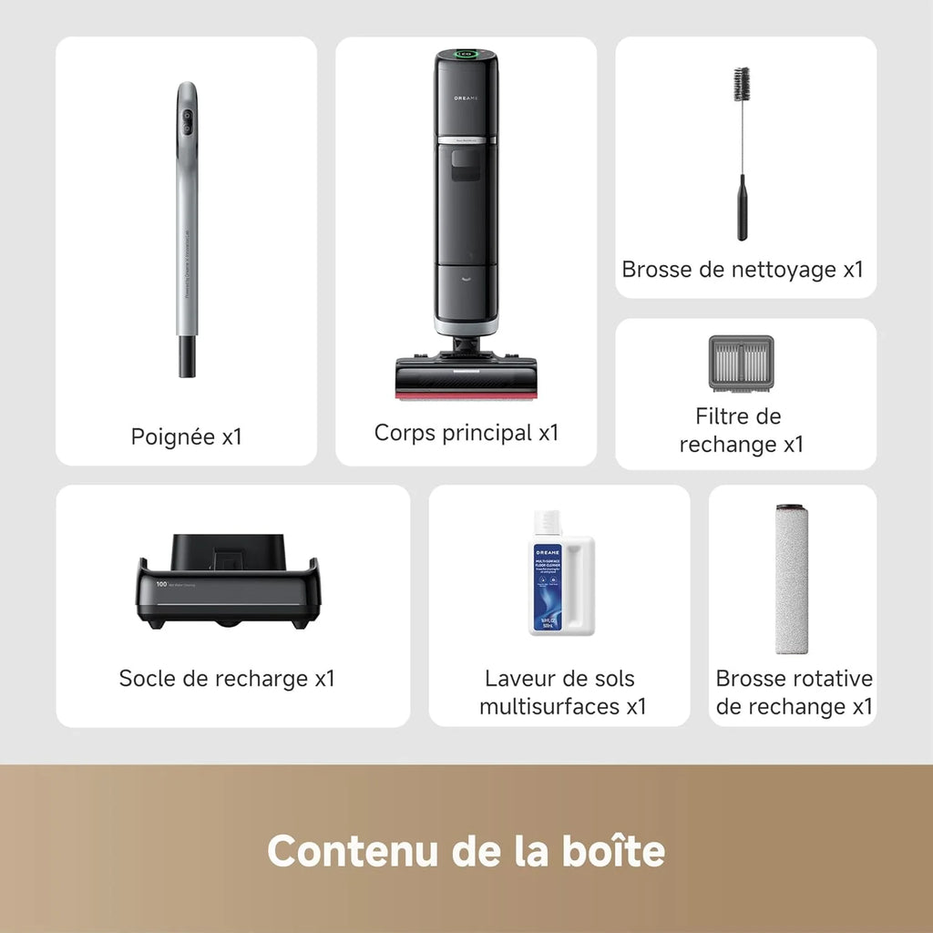 DREAME H15 Pro Heat Aspirateur Laveur, Nettoyage des sols à 85 °C, bras robotisé IA GapFree, capteur RVB intelligent, 22 kPa, 0 nœuds, lavage brosse à 100°C, séchage en 5 min à 90°C,contrôle par appli