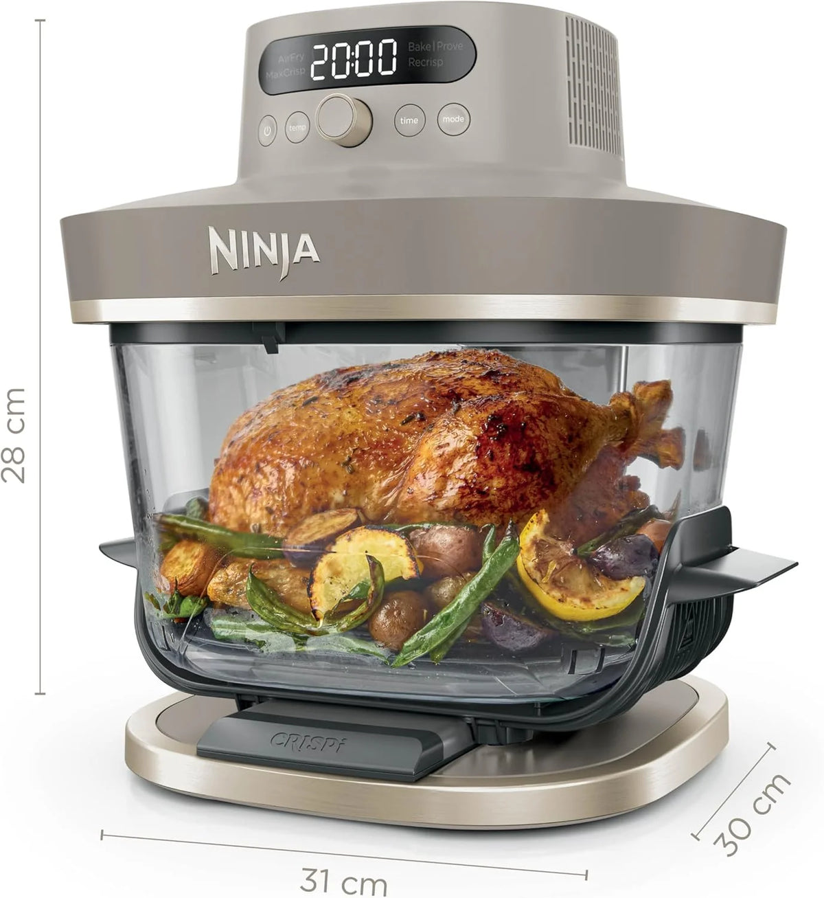 Ninja CRISPi PRO XL, Friteuse sans huile en verre, 5 modes de cuisson prédéfinis, avec contenants en verre CleanCrisp de 5,7 l et 2,3 l, couvercles de rangement, Stone/Or AS090EUSD