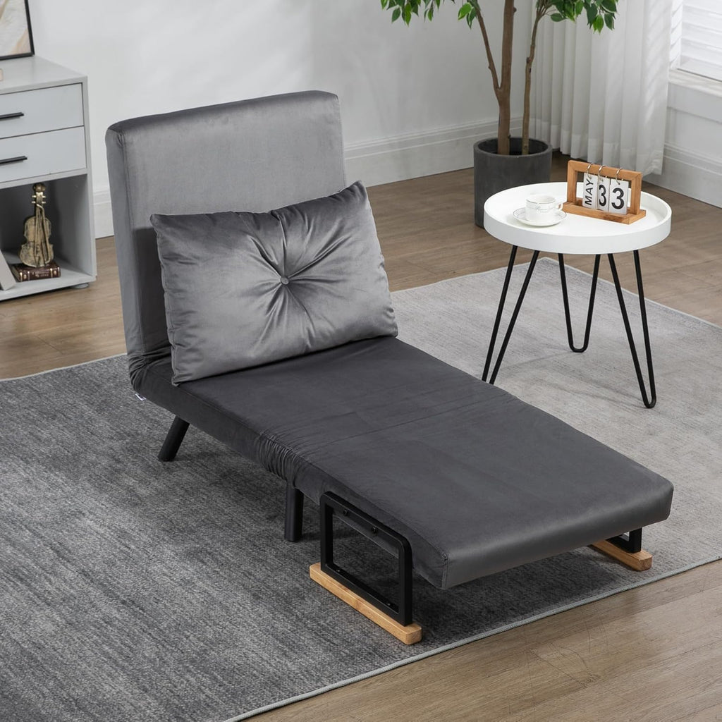 HOMCOM Sofa Bed 2 Seater Folding Sofa Bed Upholstered in Velvet with 5 Levels Adjustable Backrest and Padded Pillows for Office Bedroom Living Room 102 x 73 x 81 cm Beige