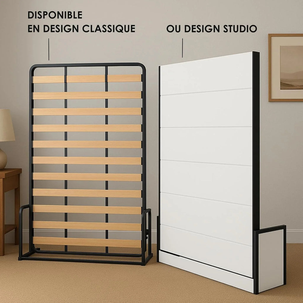 Lit Escamotable 2 Personnes - 140cm x 200cm - Lit Mural Rabattable - Vertical - Classique