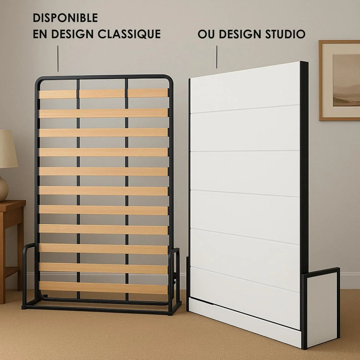 Lit Escamotable 2 Personnes - 140cm x 200cm - Lit Mural Rabattable - Vertical - Classique