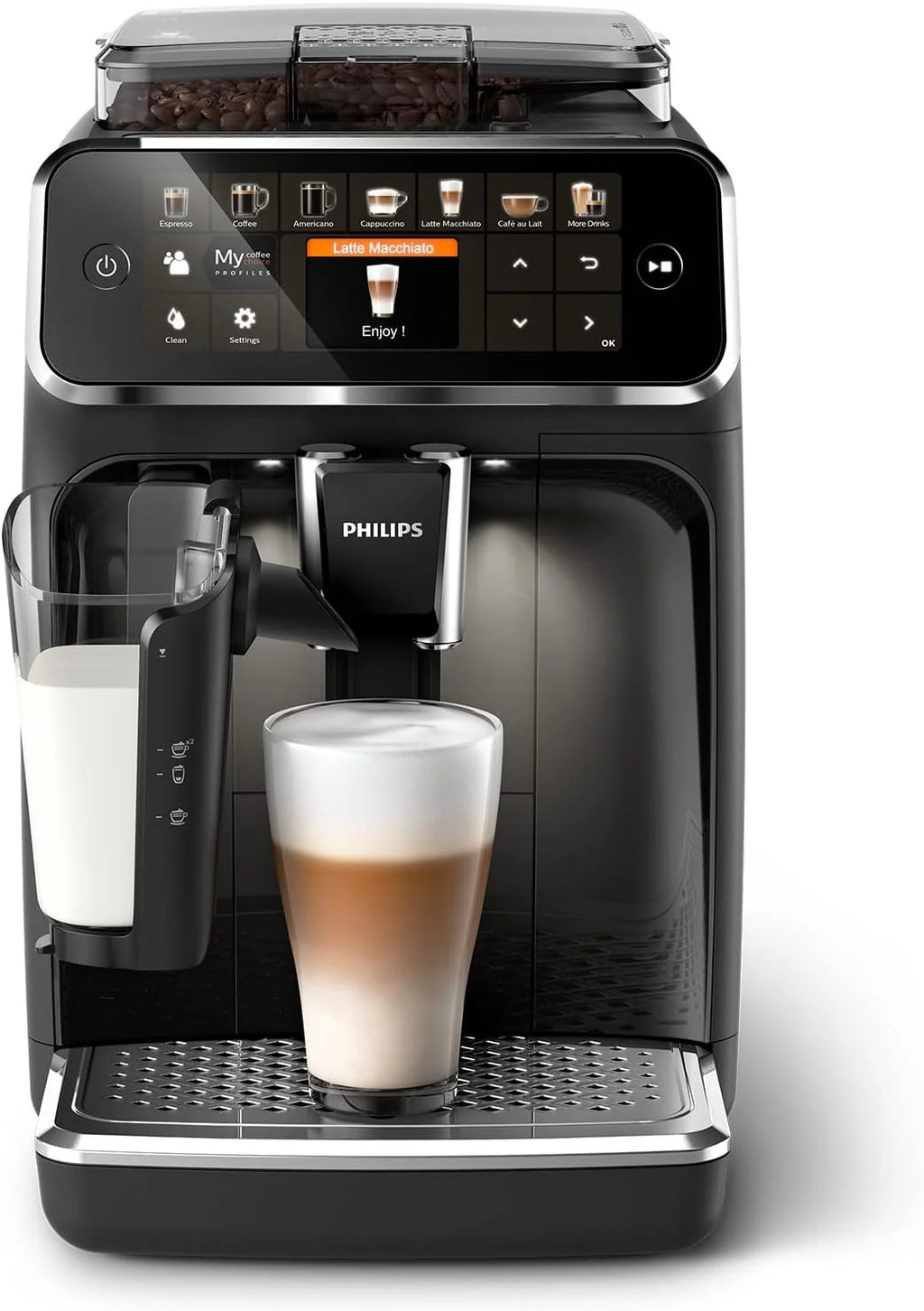 Série 5400 Machine Expresso - Café à Grain - LatteGo Mousseur à Lait, 12 Spécialités de Café, Affichage Intuitif, 4 Profils Utilisateur, Chrome (EP5447/90)