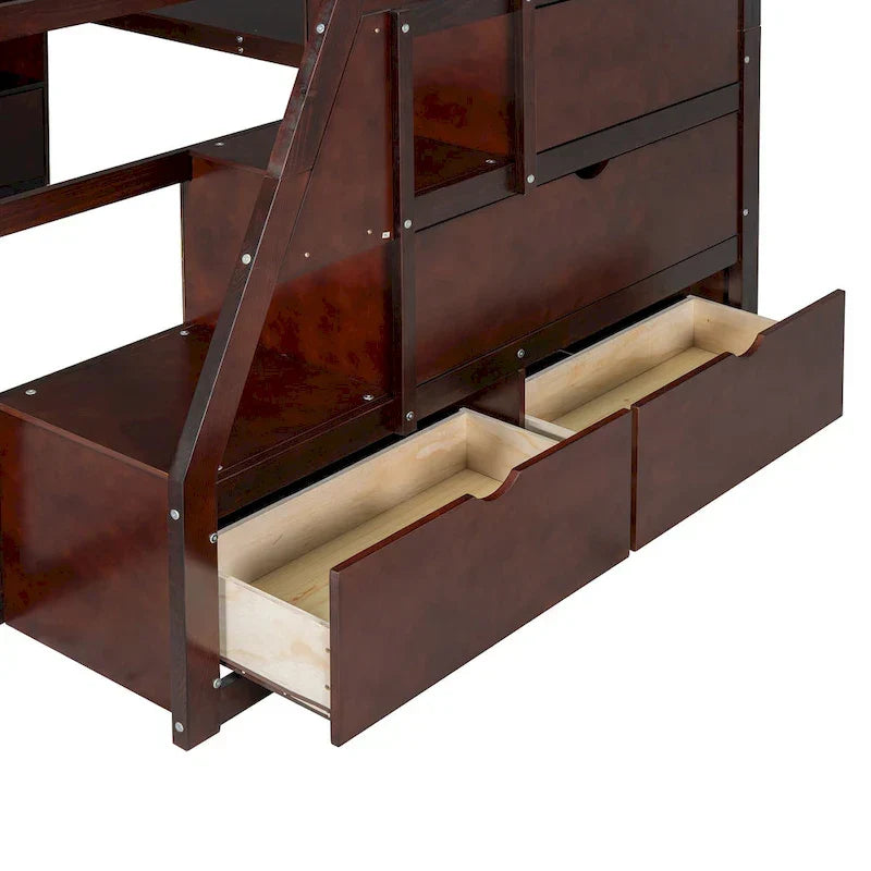 Full Pine Loft Bed with Desk and Storage