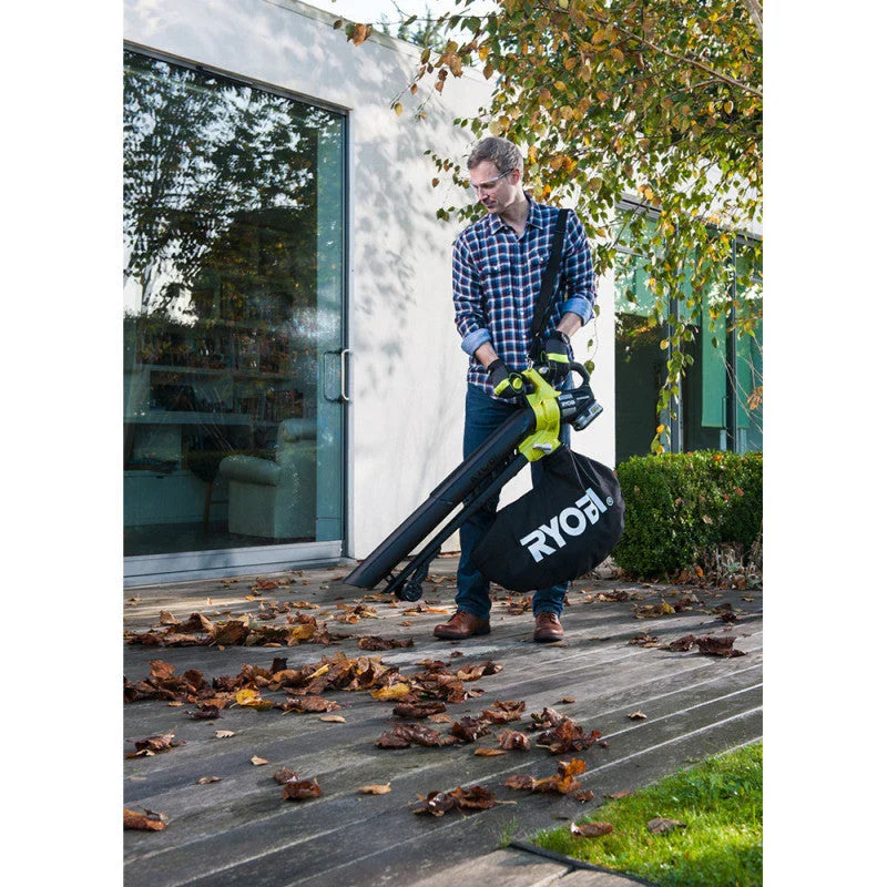 Souffleur aspiro-broyeur RYOBI RBV1850 3en1 18V - max 201 Km/h - 1 batterie Li-Ion 5Ah + Chargeur